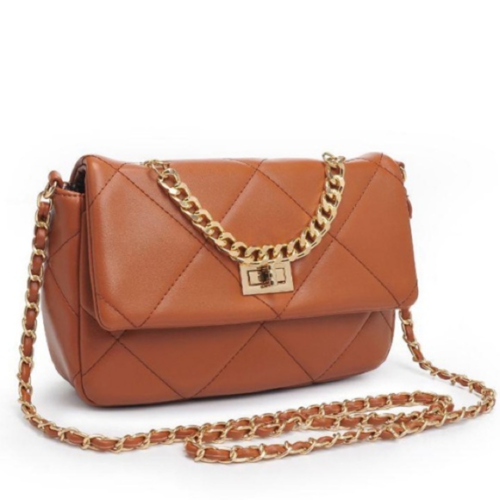 Tan bag with Gold chain